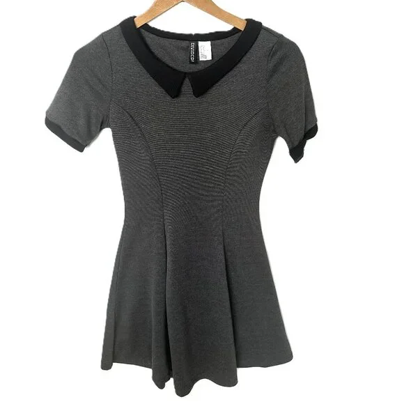 Cute Gray Skater Dress with Black Collar - Picture 1 of 4